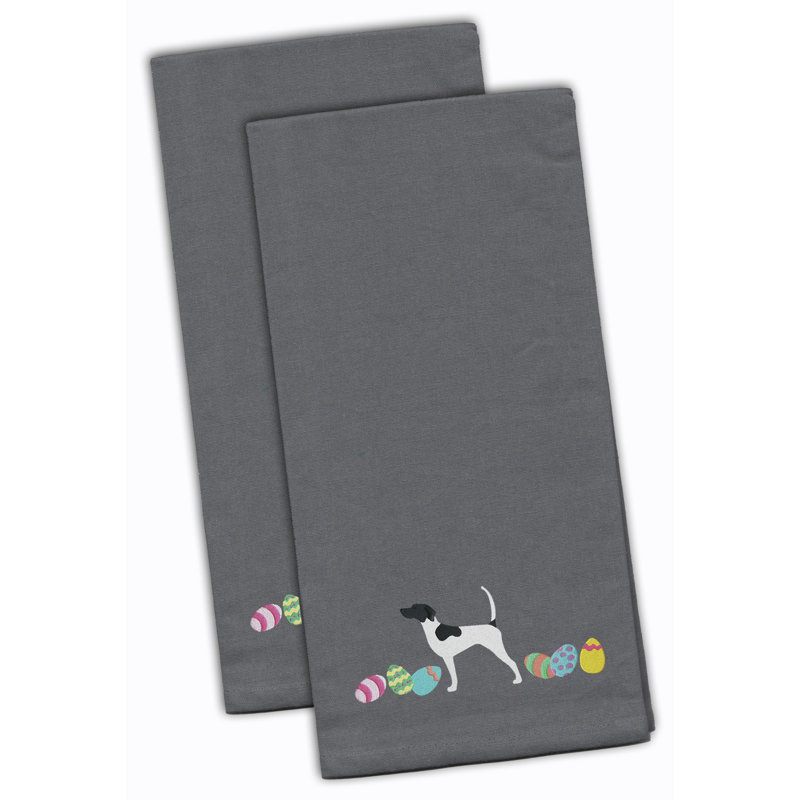 Serviette de cuisine à brodée en anglais avec un pointeur de pâques, Gris, H 28 po x l 19 po x P 0,1 po