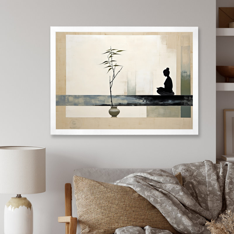 Mahmod Asian Art Modern Zen I - Art asiatique, art mural, H 24 po x l 32 po, Cadre photo unique, Blanc