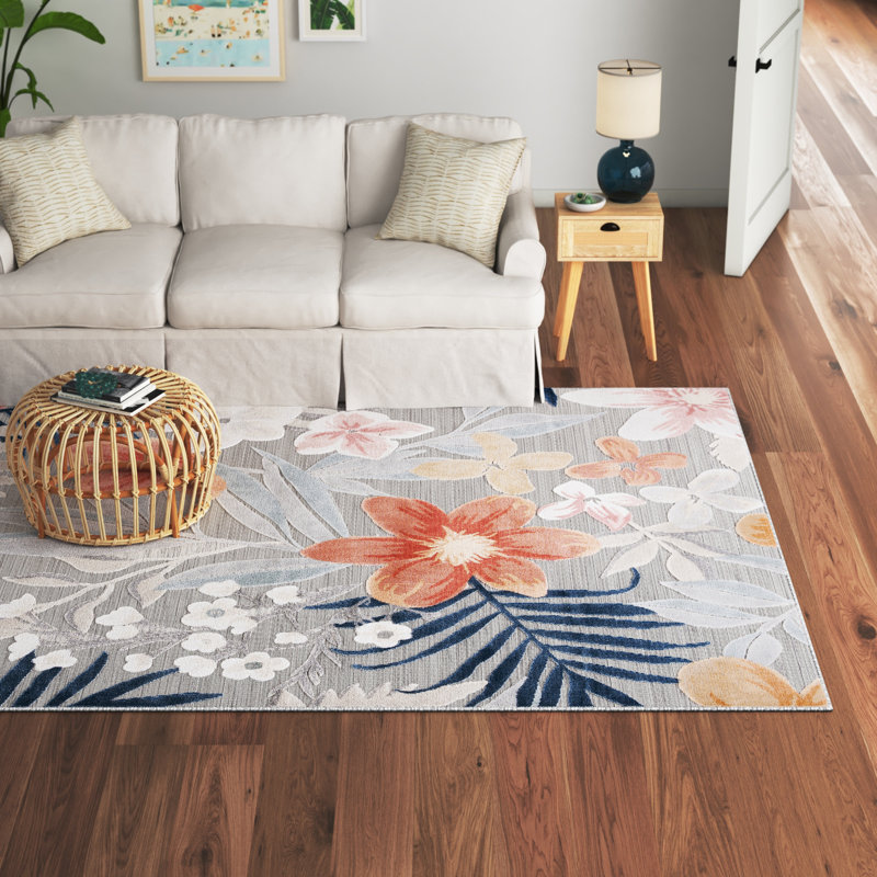 Seekonk Machine Woven Floral Indoor and Outdoor Area Rug, Rectangle 5'1" x 7'6"