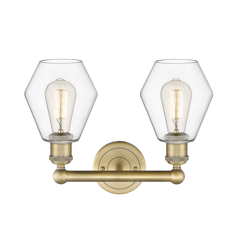 Gabbie 15" W 2-Light Steel and Glass Vanity Light, Clear, Brushed Brass