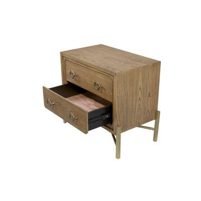 Latte Finish Nightstand With 2 Drawers, USB Port, And Metal Base | Gift Idea