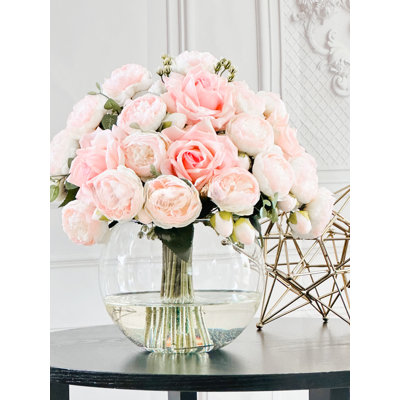 Pink Rose Peony, Real Touch Roses Artificial Faux Centerpiece