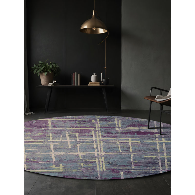Tapis gris soyeux et moelleux, Rond 4 pi