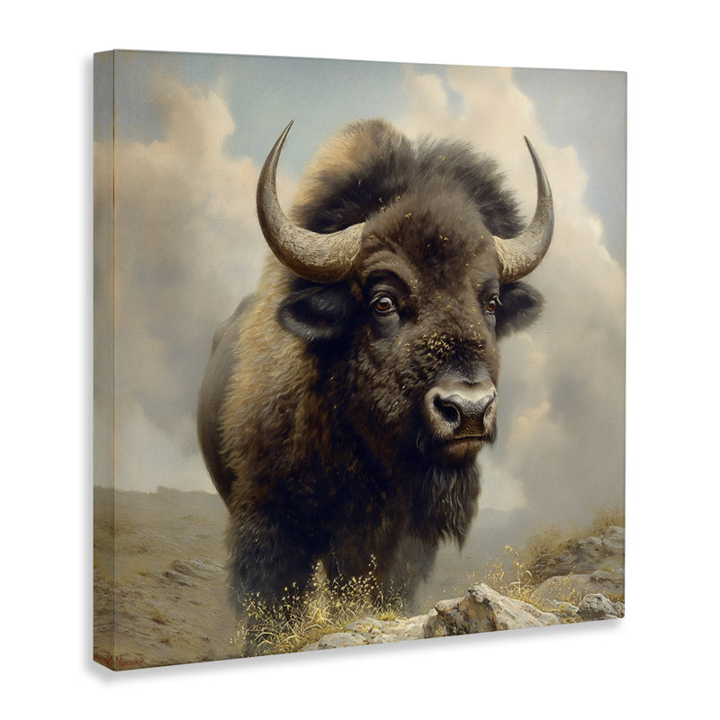 «Strong Bison Horns», art mural sur toile par Steve Huntziker, H 36 po x l 36 po