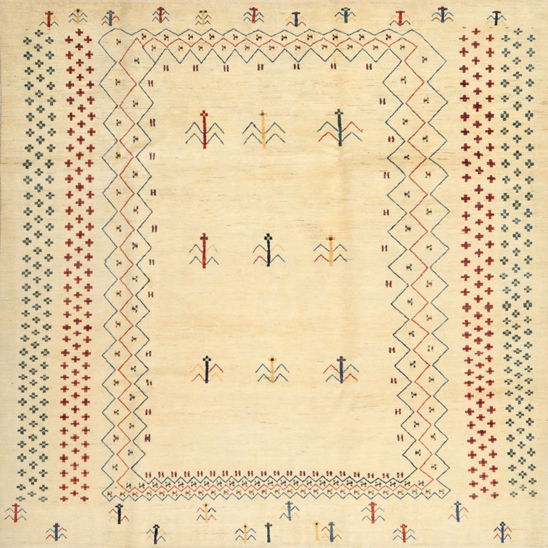 Tapis brun/vert/gris zone contemporaine, Carré 6 pi