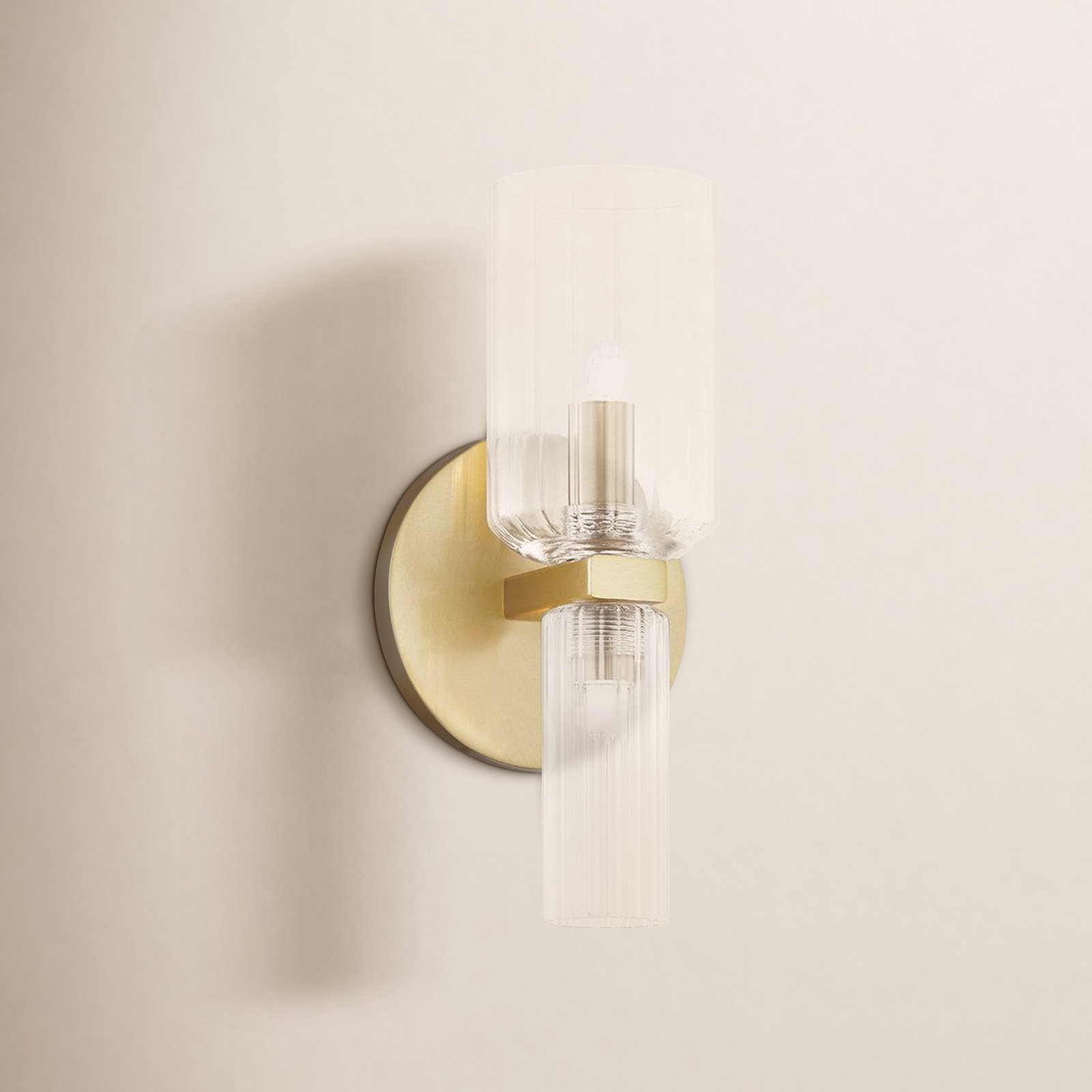 2 Light Glass Dimmable Candle Wall Light, Aged Brass