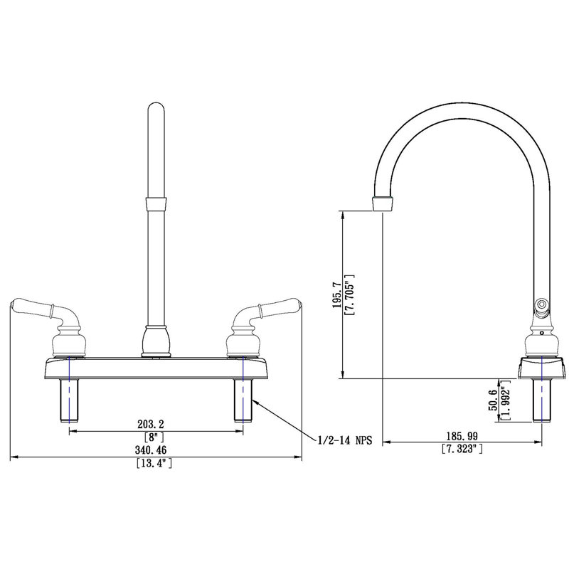 RV/Mobile Home Two Handle Non-Metallic High Arc Kitchen Faucet, Chrome, Not Included