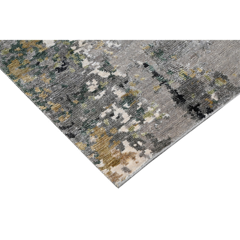 Hand Knotted Area Rug in Black/Gold/Gray/Green, Runner 2'6" x 12'