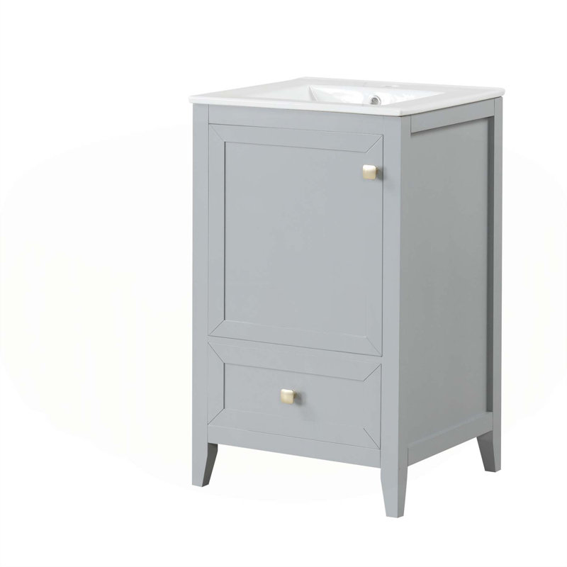Meuble-lavabo moderne avec plusieurs options de rangement et un design élégant, Gris