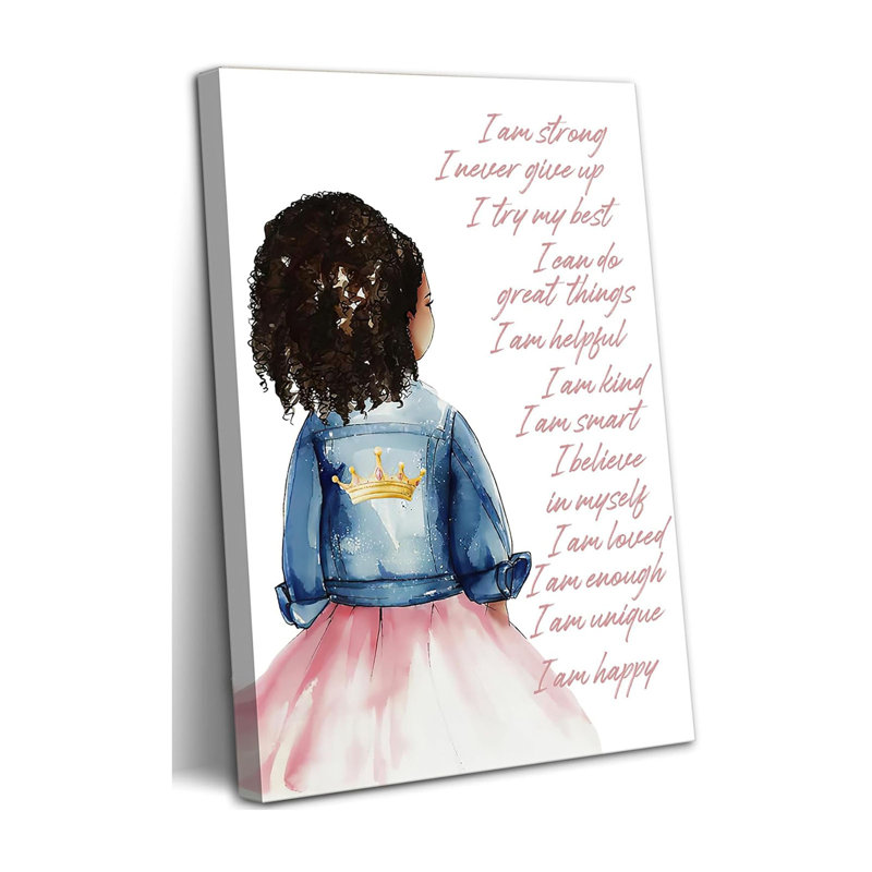 Inspirational Black Girl Wall Art African American Canvas Painting Kids Positive Daily Affirmation Prints Wall Decor Motivational Quotes Painting For Girls Bedroom Playroom 12X16 Inch