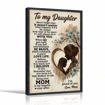 Mother And Daughter Silhouette With Blue Floral Branches Canvas Wall Art