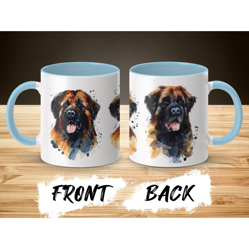 Watercolor Leonberger Dog Art Design 11oz Coffee Mug, Light Blue, 3