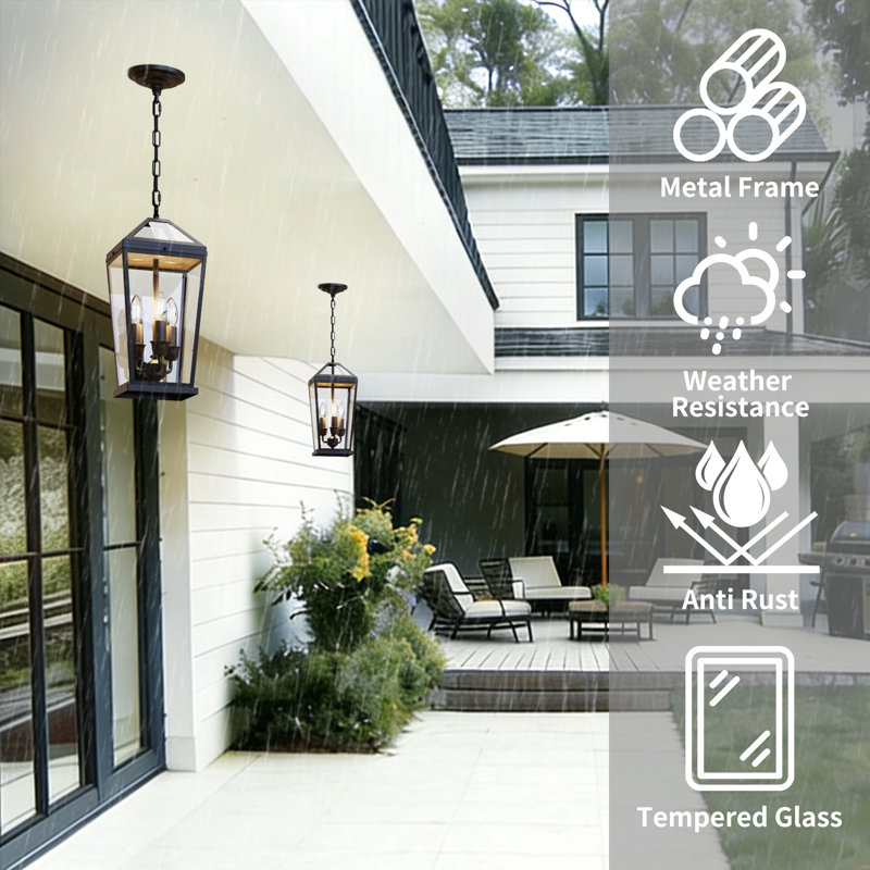 3-light Outdoor Hanging Lantern,18.6 " Large Outdoor Pendant Lantern  for Outside Weatherproof and Anti-rust,3 Bulbs Included Traditional Outdoor Pendant Lights for Porch,Entrance,Yard,Patio