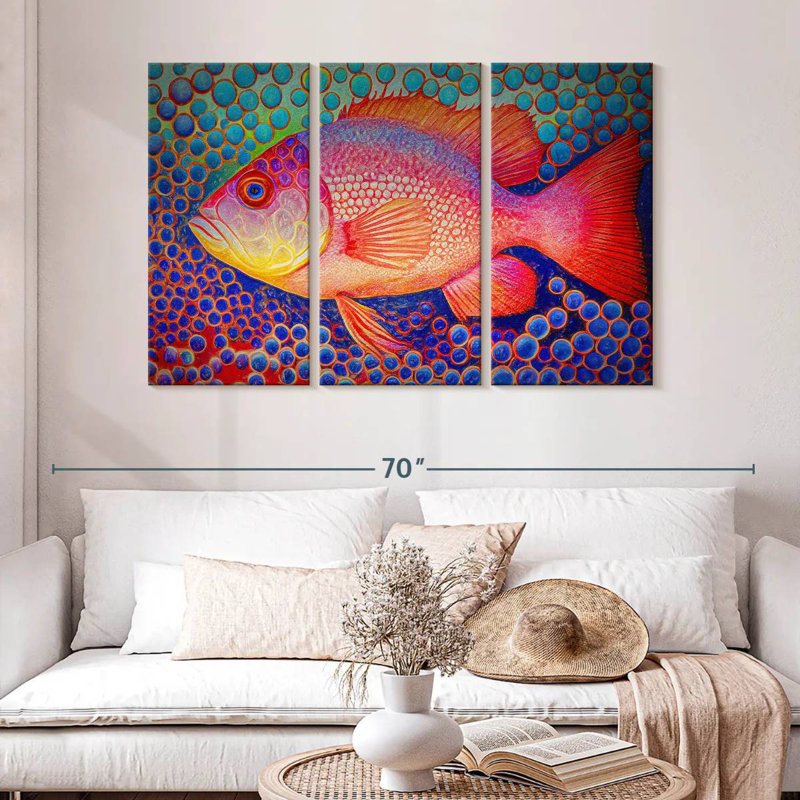 Red Snapper Fish And Abstract Bubbles, 32" H x 50" W