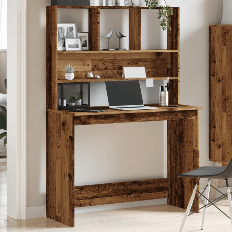  Bureau rectangulaire moyen en bois d'ingénierie chêne artisanal, Brun fumé