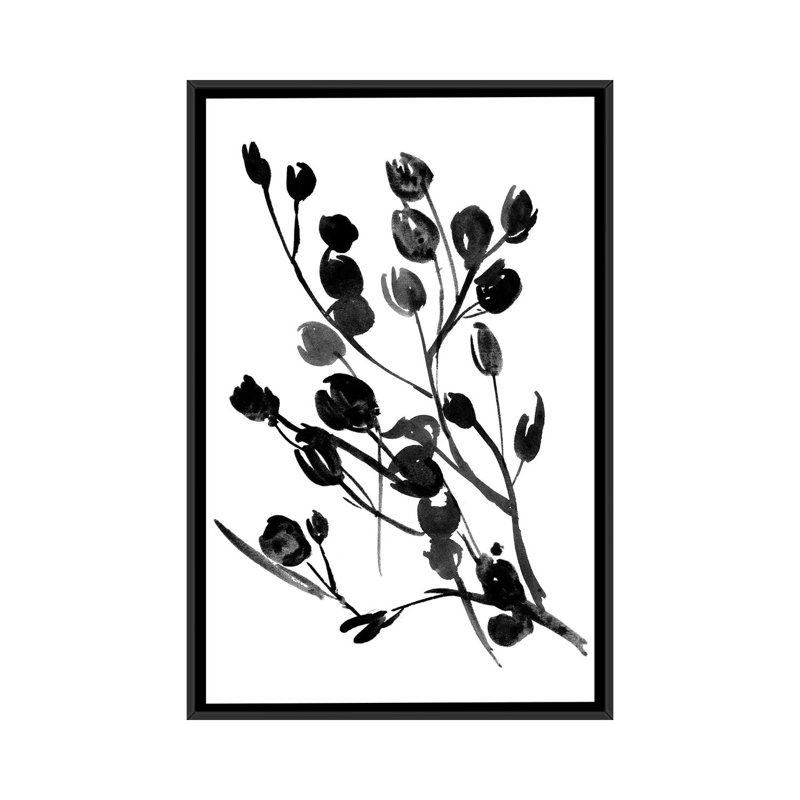 «Expressive Floral I», impression sur toile tendue, H 26 po x l 18 po x P 1,5 po, Toile avec cadre noir, Pas de tapis