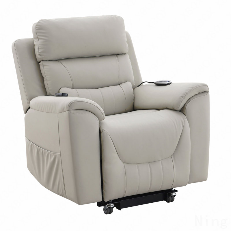 Light Gray Silicone Synthetic Leather Power Lift Recliner - Heating, Massage Function
