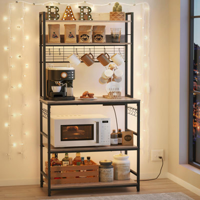 66.9''H 5-Tier Baker’s Rack with Power Outlet & Adjustable Shelf