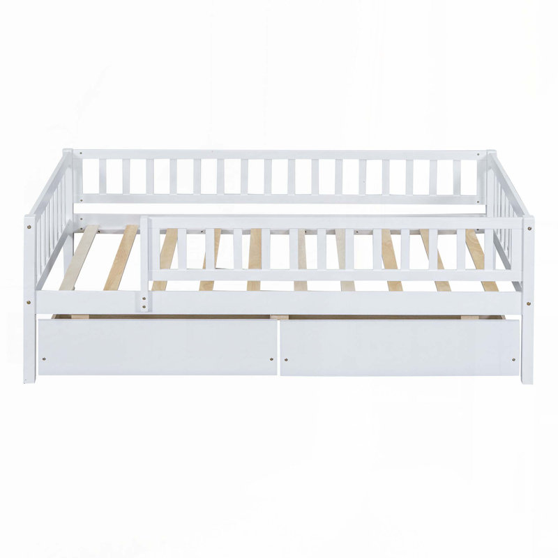 Kallel Daybed with Two Drawers and Guardrails, White, Twin