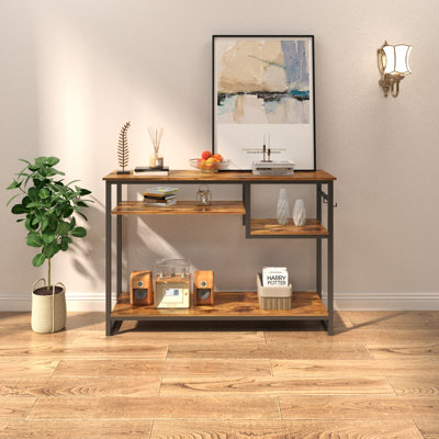 100cm Geometric Art Console Tables for Entryway, Skinny Entry Table with 4 Tier Storage Shelves