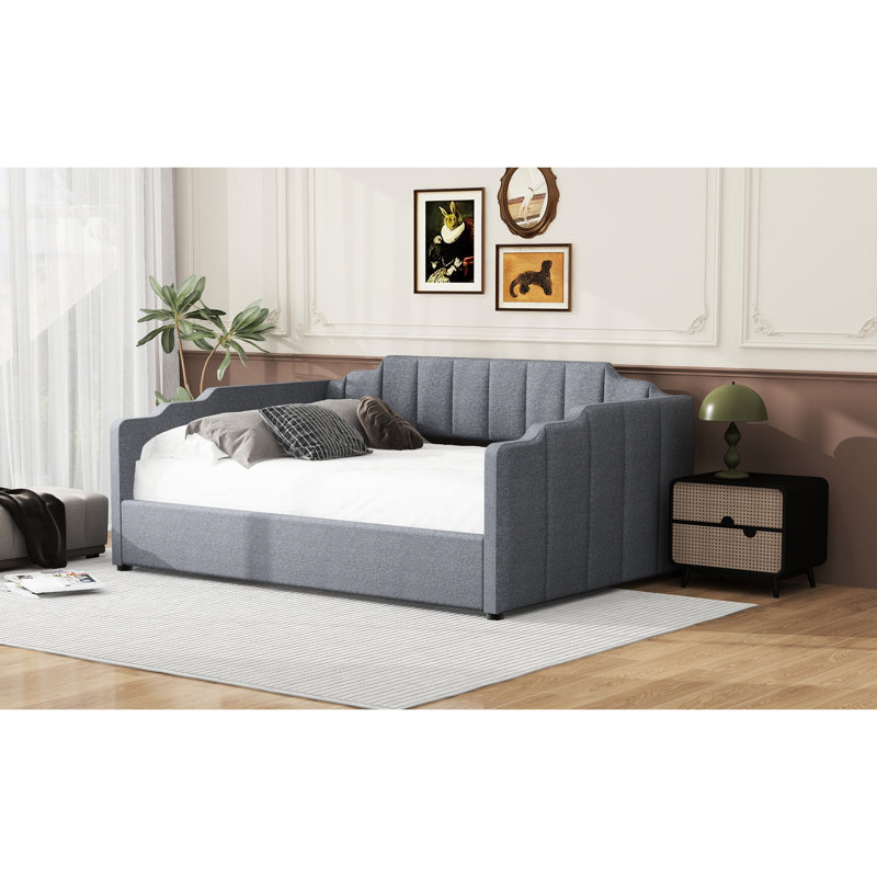 Lit de jour gris rembourré avec rangement, lit de jour double et confortable, Gris