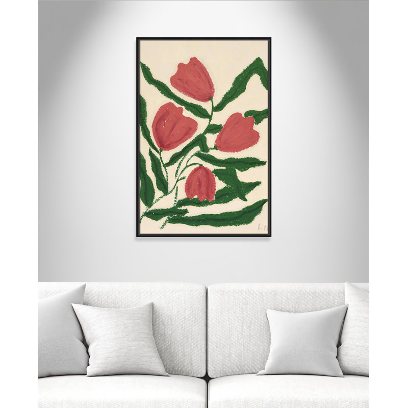«Colette Red Tulips Print» par Camilla Bergqvist, H 37,5 po x l 25,5 po, Noir