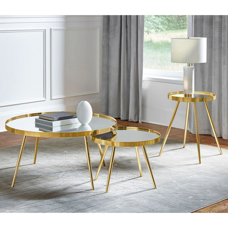 Ensemble de 3 tables basses et tables de bout rondes, 18.53" H x 35.78" W x 35.78" D, Doré