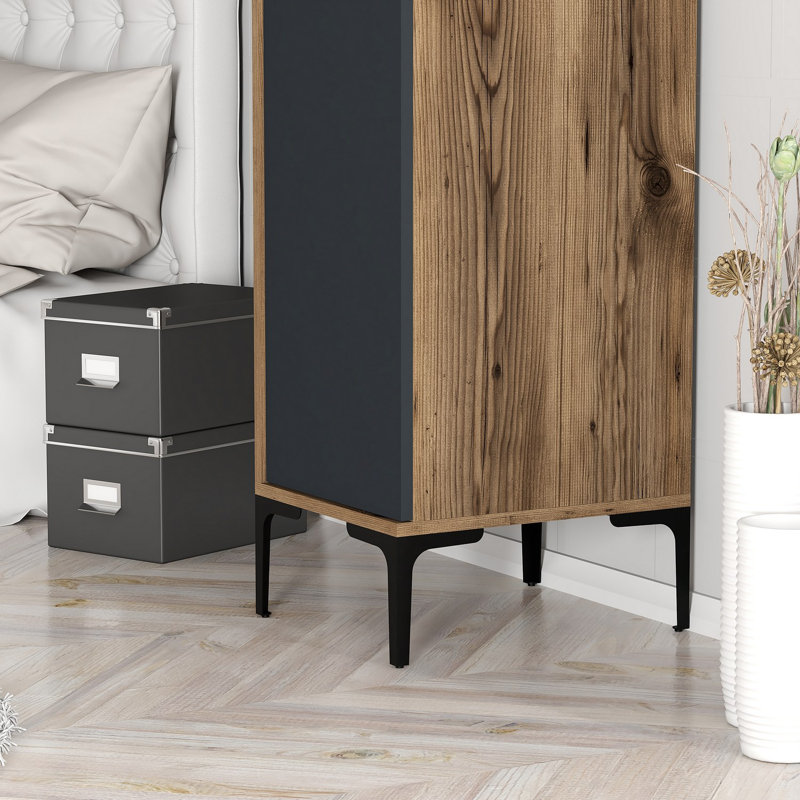Berend 1 Door Manufactured Wood Wardrobe, Walnut/Anthracite, 47.5cm H x 40cm W x 201.4cm D