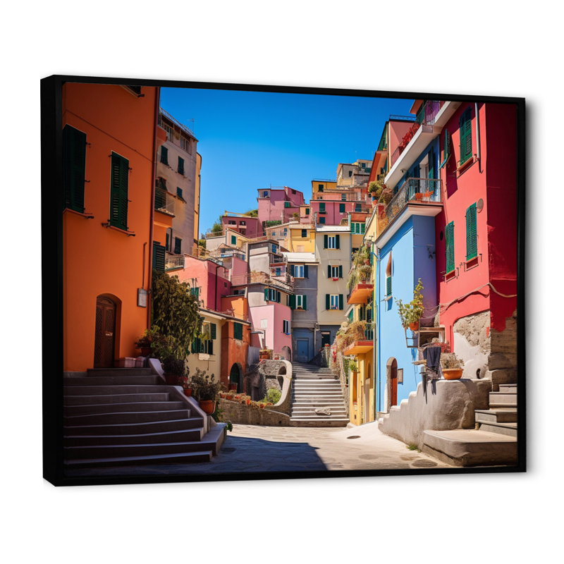 Colourful Italy Cinque Terre Harmony II - Italy Wall Art Living Room, H 24 po x l 32 po x P 1 po, Cadre flottant noir