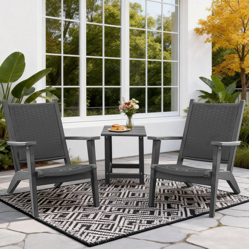 Ensemble de conversation pour 2 personnes en osier de patio avec table d'appoint, Gris