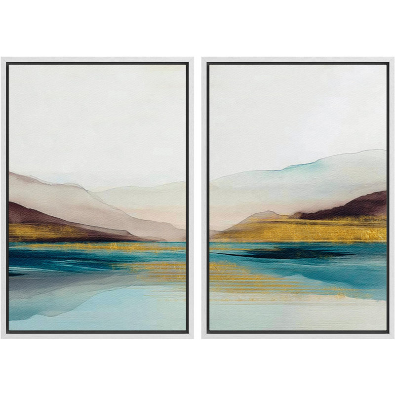 «Mid-Century Modern Brown Abstract Polygon», 2 pièces sur toile, H 36 po x l 24 po, Cadre blanc