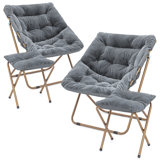 Saucer Chairs with Ottomans, Folding Lounge Papasan Chairs with Footstools for Bedroom Living Room