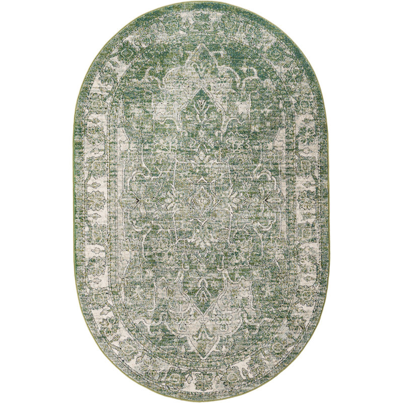 Tapis traditionnel Mekalah Moss Oriental, Ovale 5 pi x 8 pi