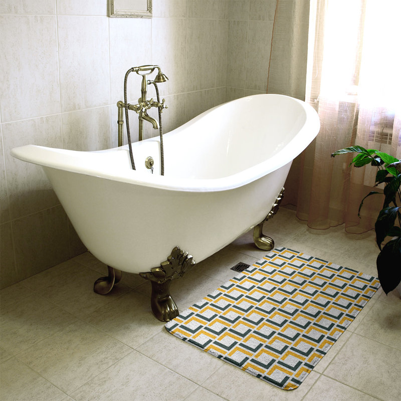 Tapis pour salle de bain Baltimore, l 17 po x L 24 po, Blanc / vert foncé / or