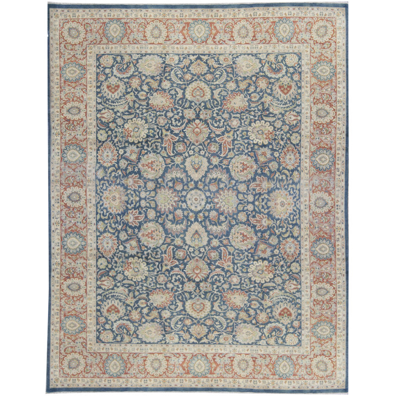 Tapis bleu de haute qualité noué à la main