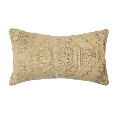 16"x28" Vintage Rug Pillowcase. Handknotted Wool Rug Cushion Cover. Turkish Toss Pillow Cover