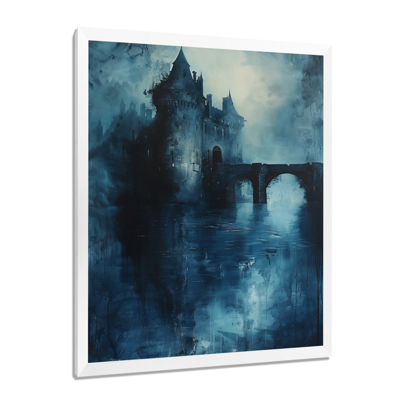 Art mural gris gris et bleu de la forteresse médiévale Wareea, Toile encadrée blanche avec une seule photo