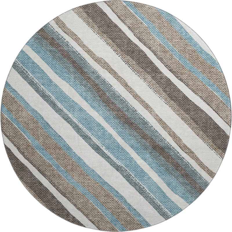 Premium Machine Washable Mayfield AMF2282 Striped Rug, Taupe, 8' Round