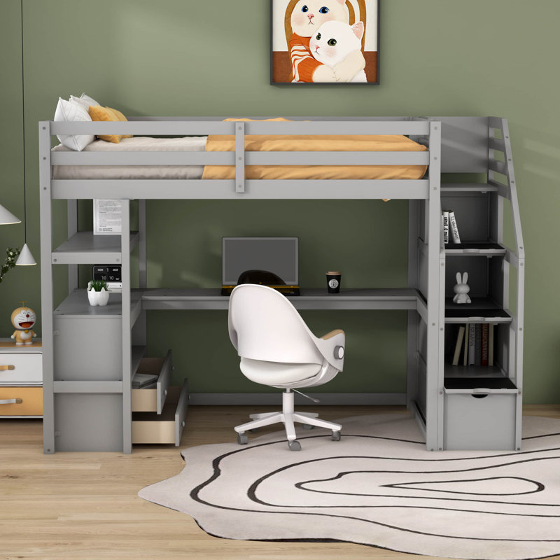 Harriet Bee Harvi Kids Twin Loft Bed with Drawers | Wayfair