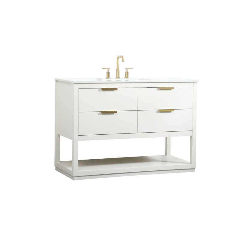 Larkin 48'' White Solid Wood Single Bathroom Vanity with Engineered Marble Top