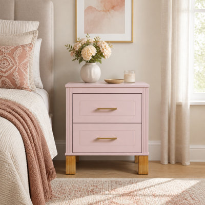 Fluted 2-Drawer Nightstand with Solid Wood Legs