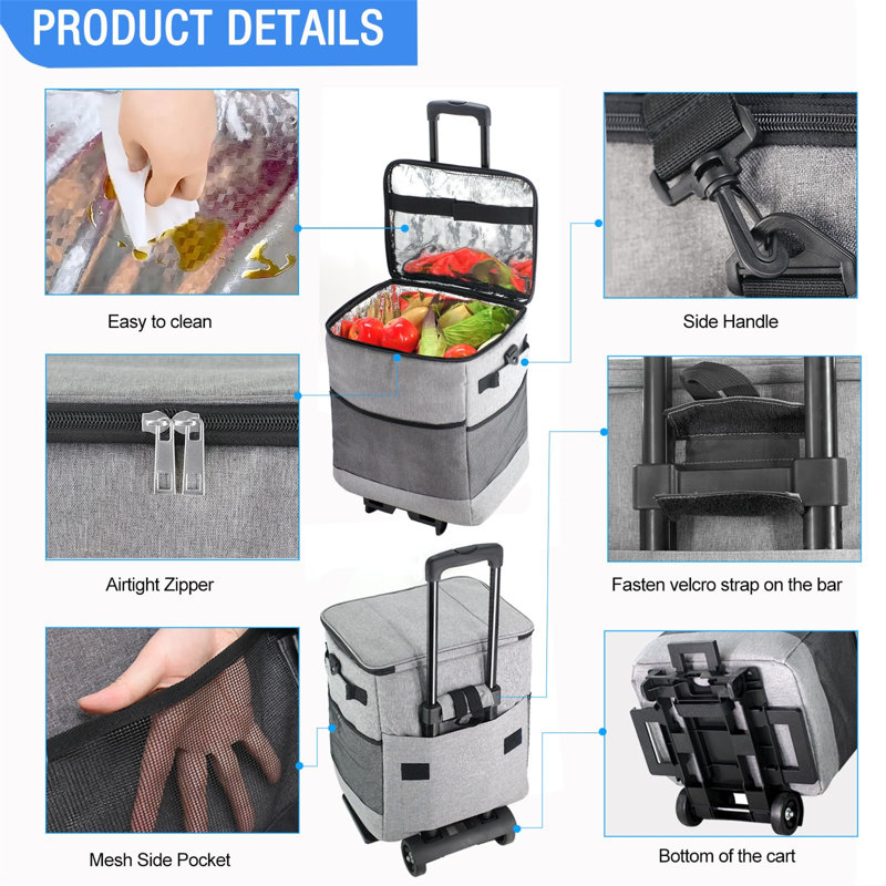 Ebern Designs 40L Picnic Tote Bag Cooler with wheels in Grey