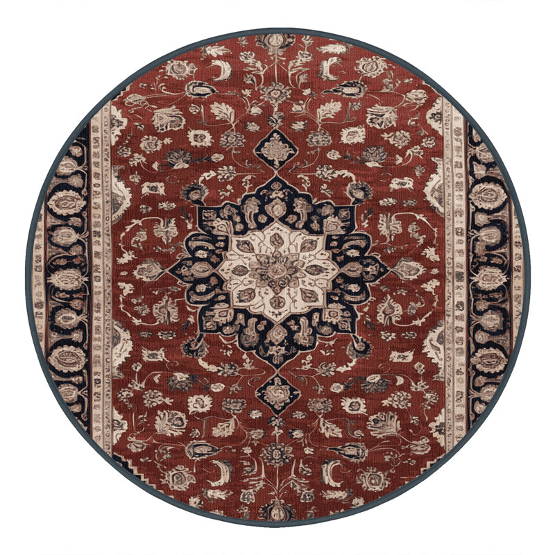 Tapis persan noir lavable à la machine, Rond 7 pi