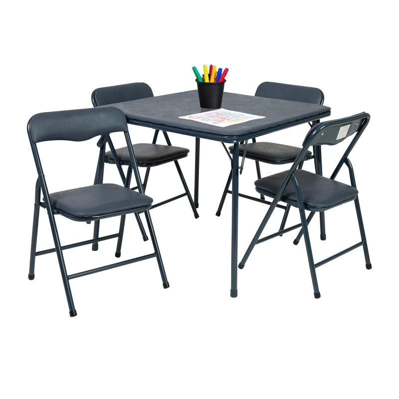 Kids Colorful 5 Piece Folding Table and Chair Set, Navy