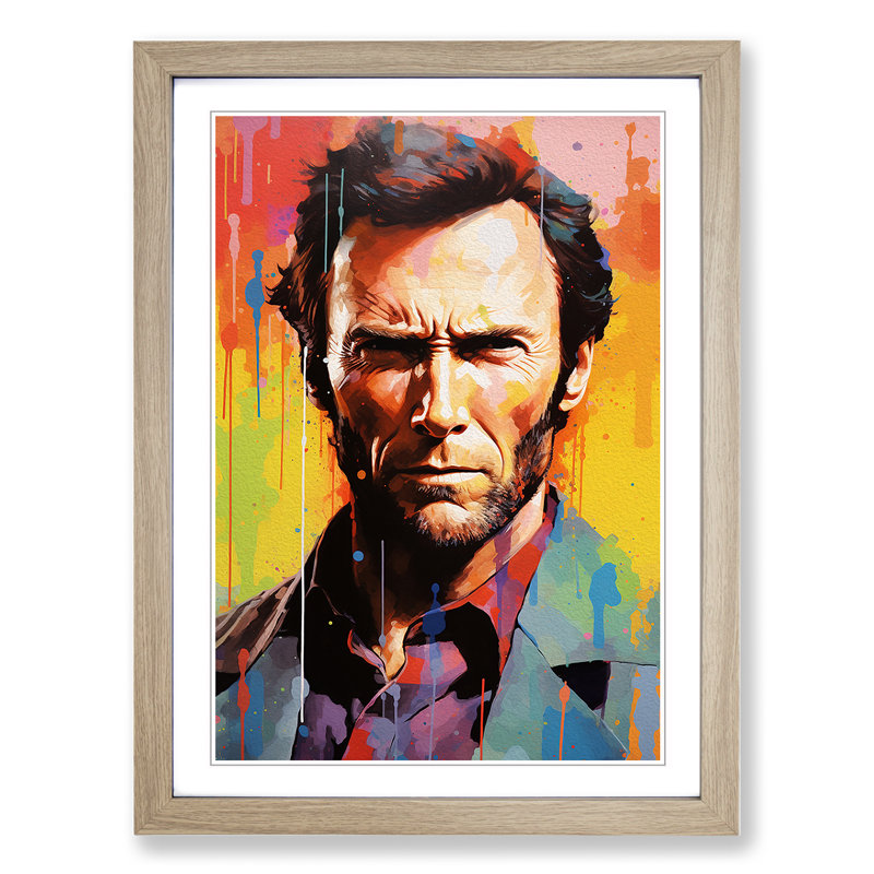 Clint Eastwood Colour Field - Single Picture Frame Print on Wood, Oak Framed, 46cm H x 34cm W x 2cm D