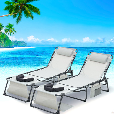 Chaise longue à 5 positions, bain de soleil réglable et pliable