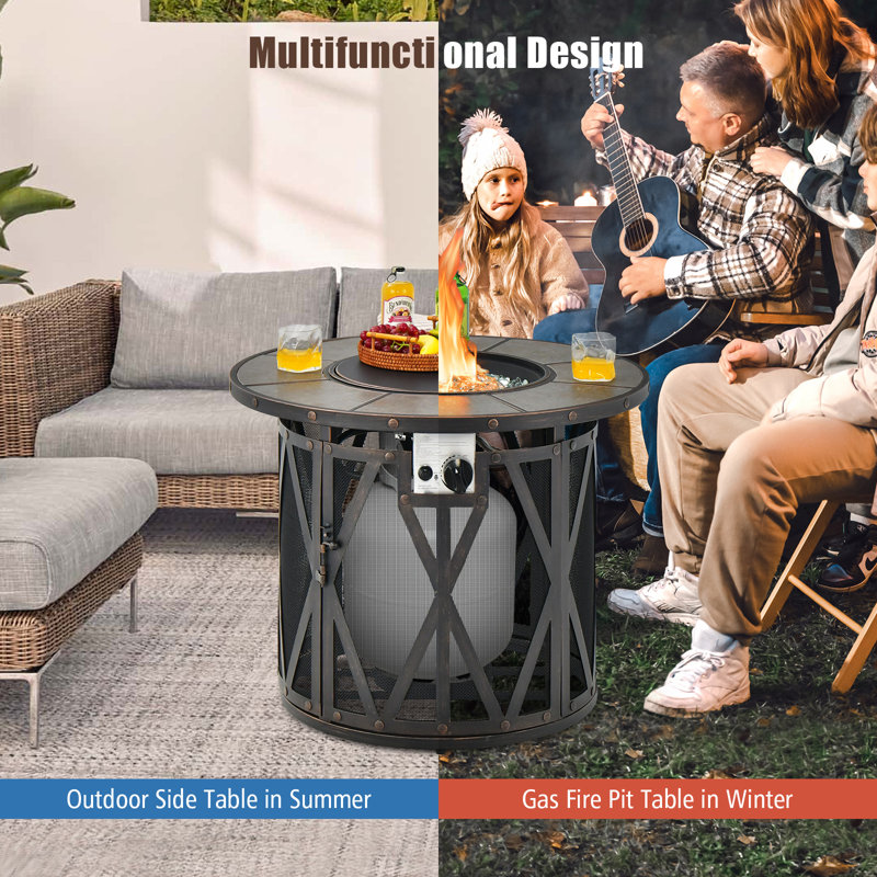 Table de foyer d'extérieur au propane en fer H 25 po x l 32 po avec couvercle Laklynn