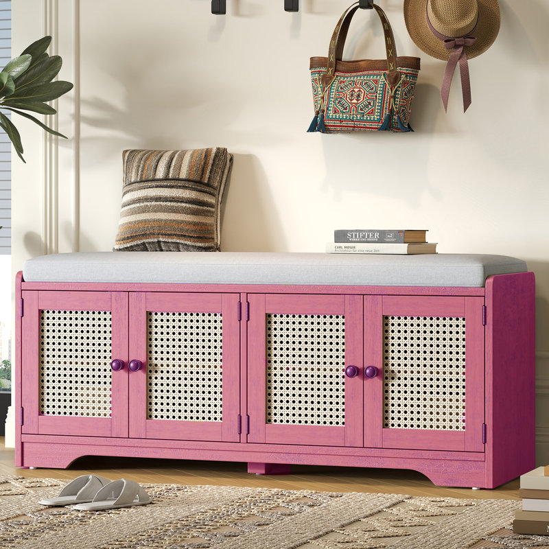Rattan Doors 10 Pair Shoes Storage Bench, Pink