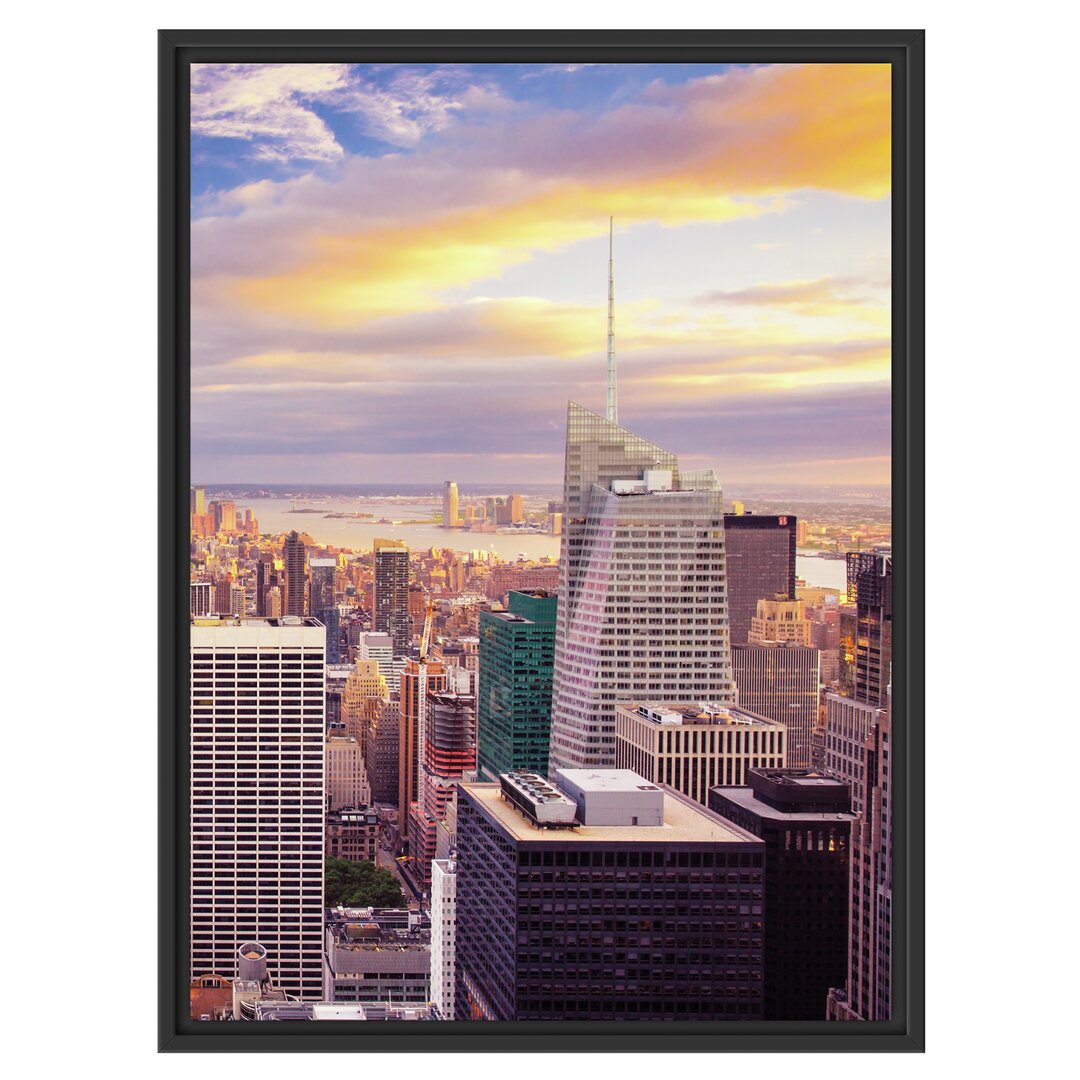 Gerahmtes Wandbild Skyline New York Sonnenuntergang