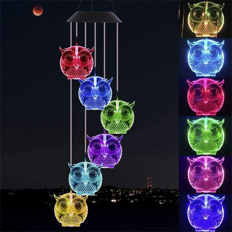 Solar Owl Wind Chime LED Spinners String Hanging Outdoor Garden